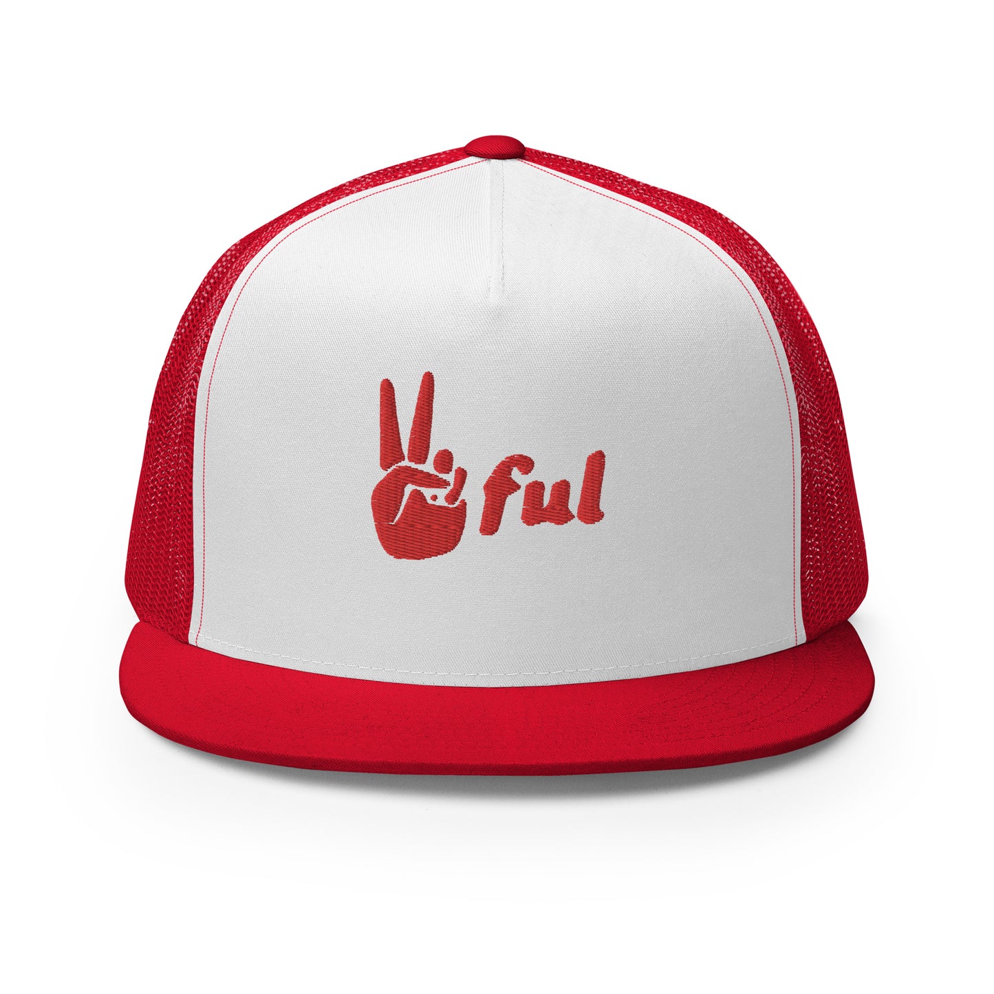 Peaceful Trucker Cap Red Embroidered
