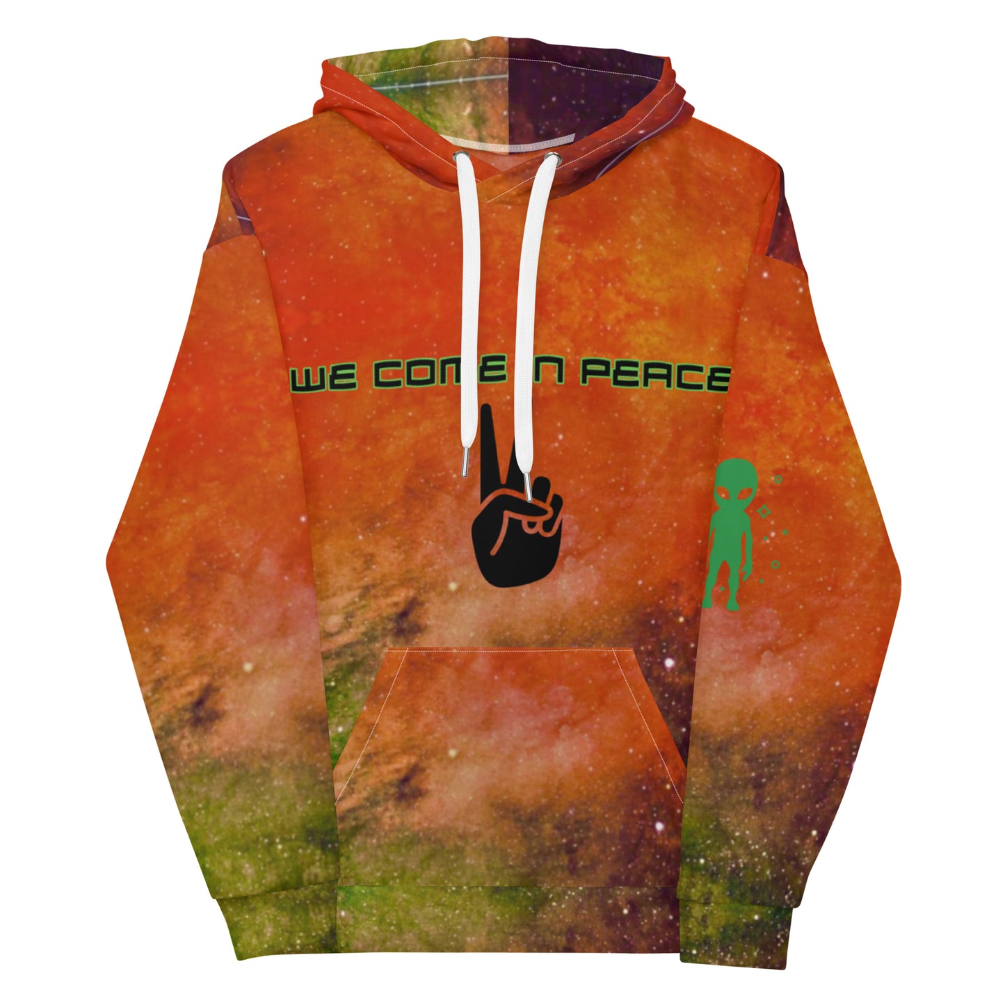 We Come in Peace Orange Green Unisex Hoodie