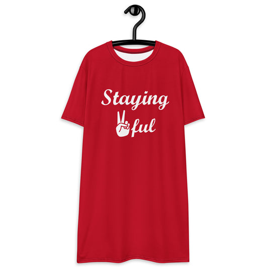 Women's Red/White Dress T-shirt, Cotton, Short sleeve, Peaceful logo, Sz 2XS-3XL