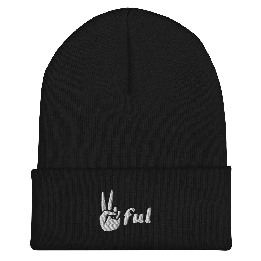 Cuffed White Embroidered Beanie