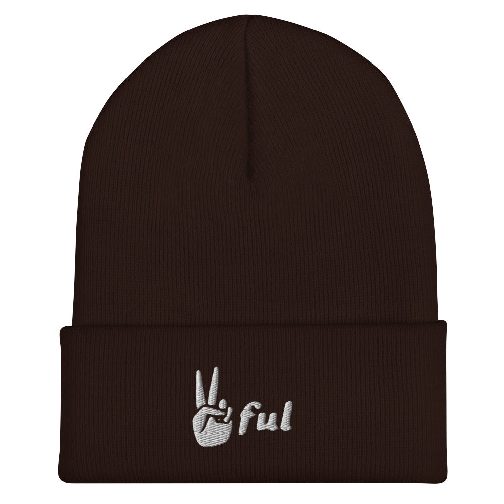 Cuffed White Embroidered Beanie