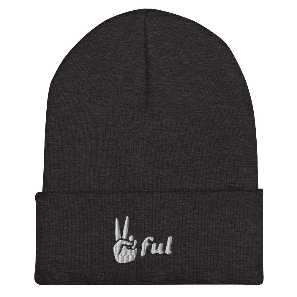 Cuffed White Embroidered Beanie