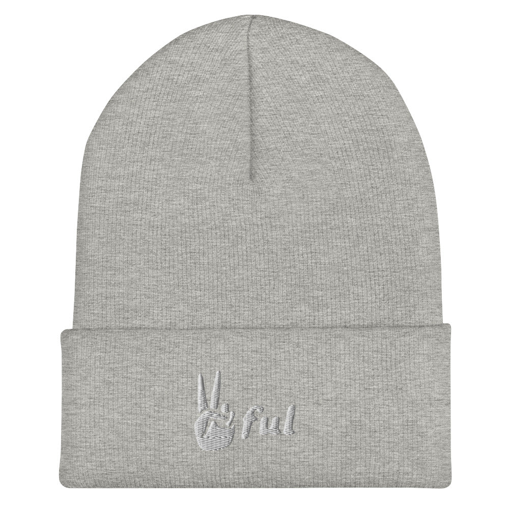 Cuffed White Embroidered Beanie