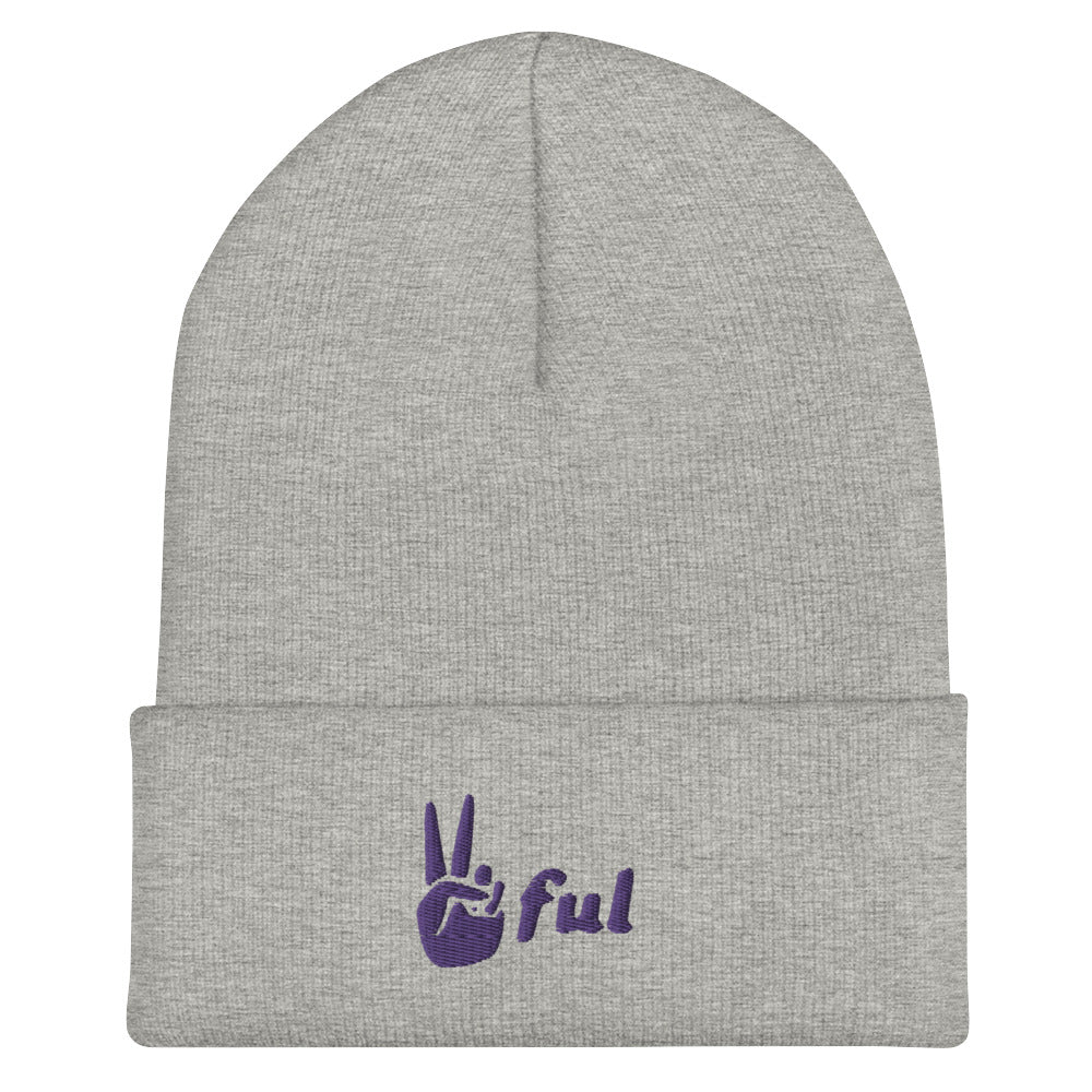 Cuffed Peaceful Purple Embroidered Beanie