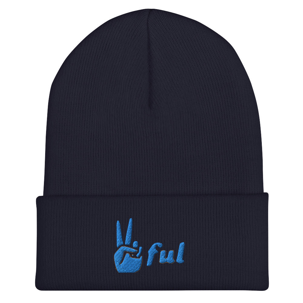 Peaceful Blue Embroidered Cuffed Beanie
