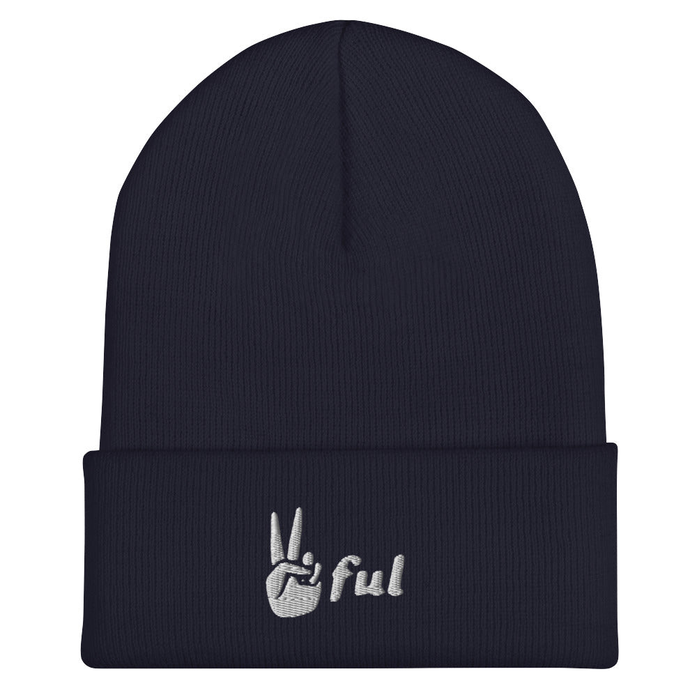 Cuffed White Embroidered Beanie