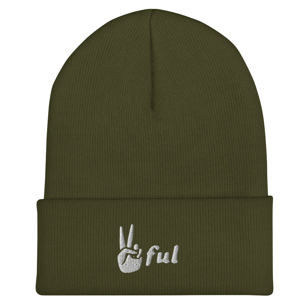 Cuffed White Embroidered Beanie