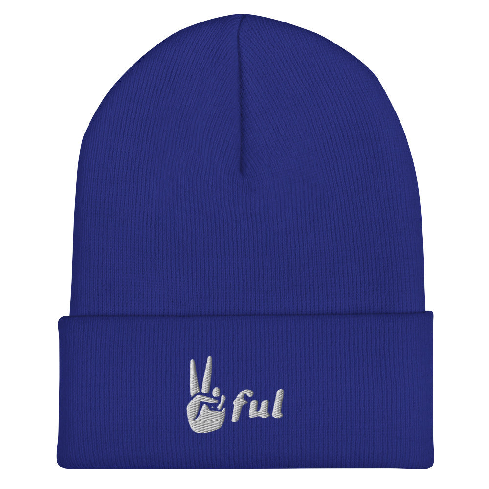 Cuffed White Embroidered Beanie