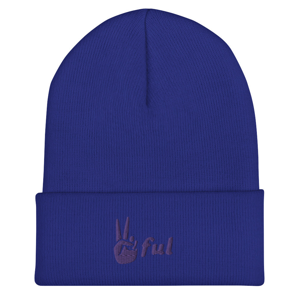 Cuffed Peaceful Purple Embroidered Beanie
