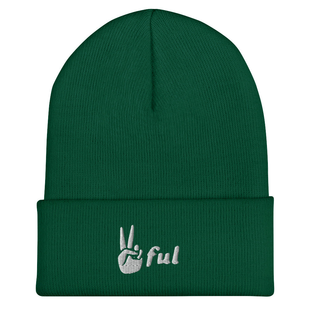 Cuffed White Embroidered Beanie