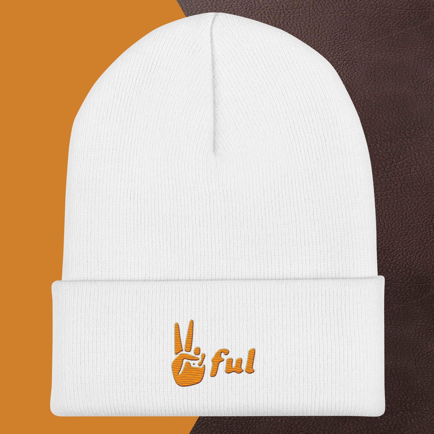 Cuffed Orange lettered peaceful Beanie