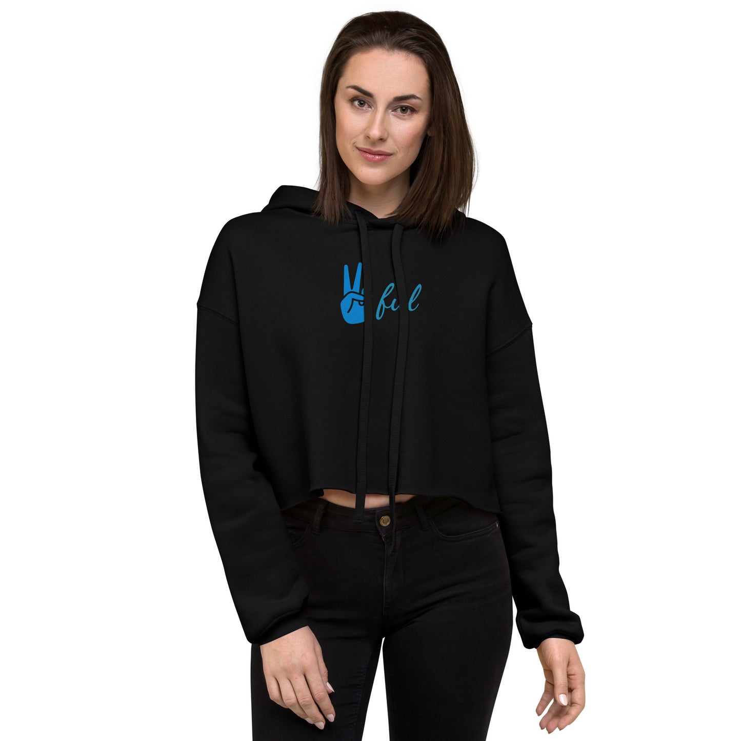 Crop Hoodie with Cursive Peaceful Logo