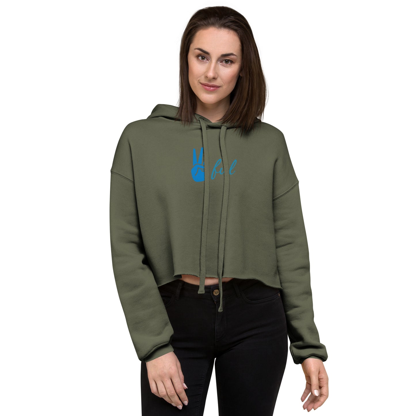 Crop Hoodie with Cursive Peaceful Logo