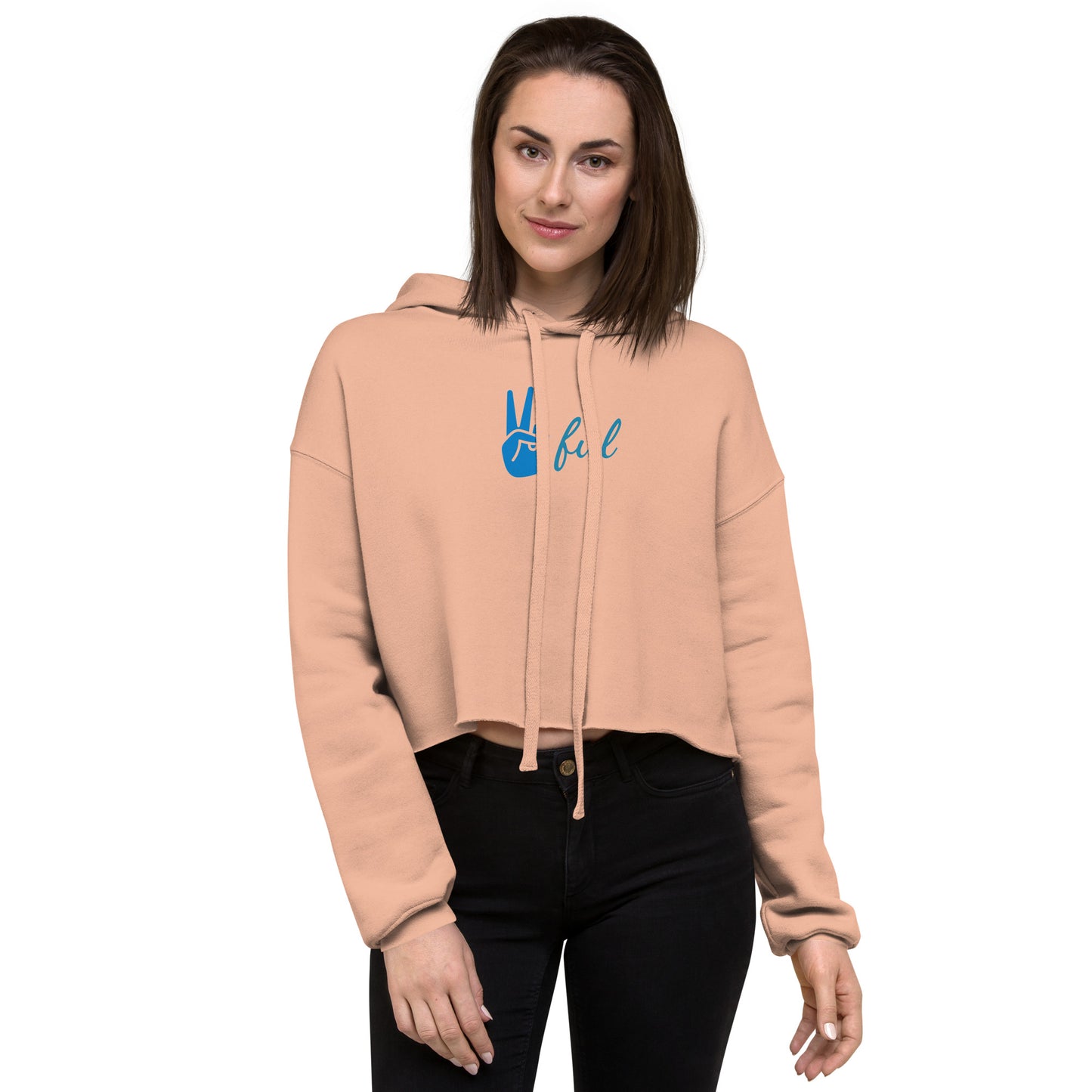 Crop Hoodie with Cursive Peaceful Logo