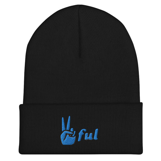 Peaceful Blue Embroidered Cuffed Beanie