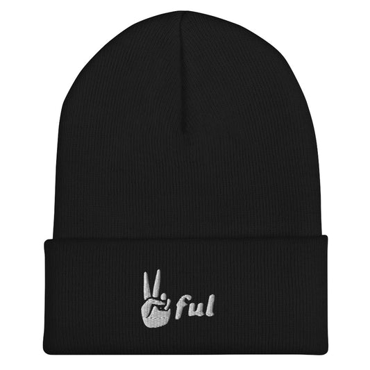 Cuffed White Embroidered Beanie