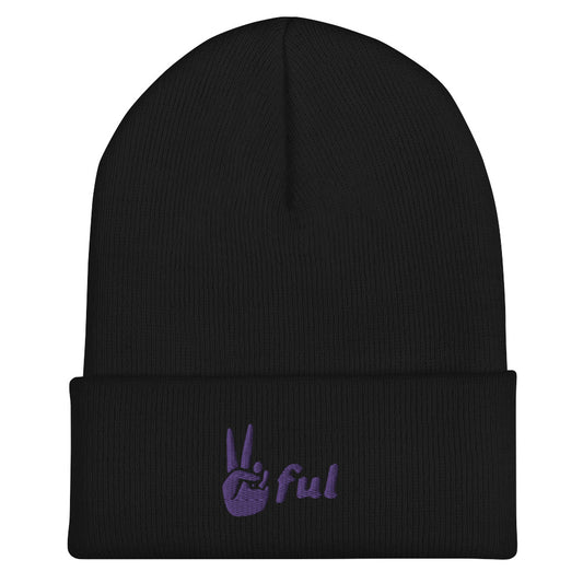 Cuffed Peaceful Purple Embroidered Beanie