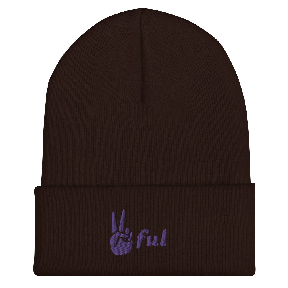 Cuffed Peaceful Purple Embroidered Beanie