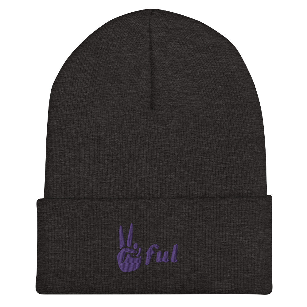 Cuffed Peaceful Purple Embroidered Beanie