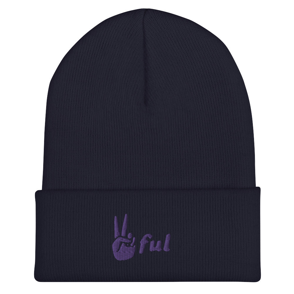 Cuffed Peaceful Purple Embroidered Beanie