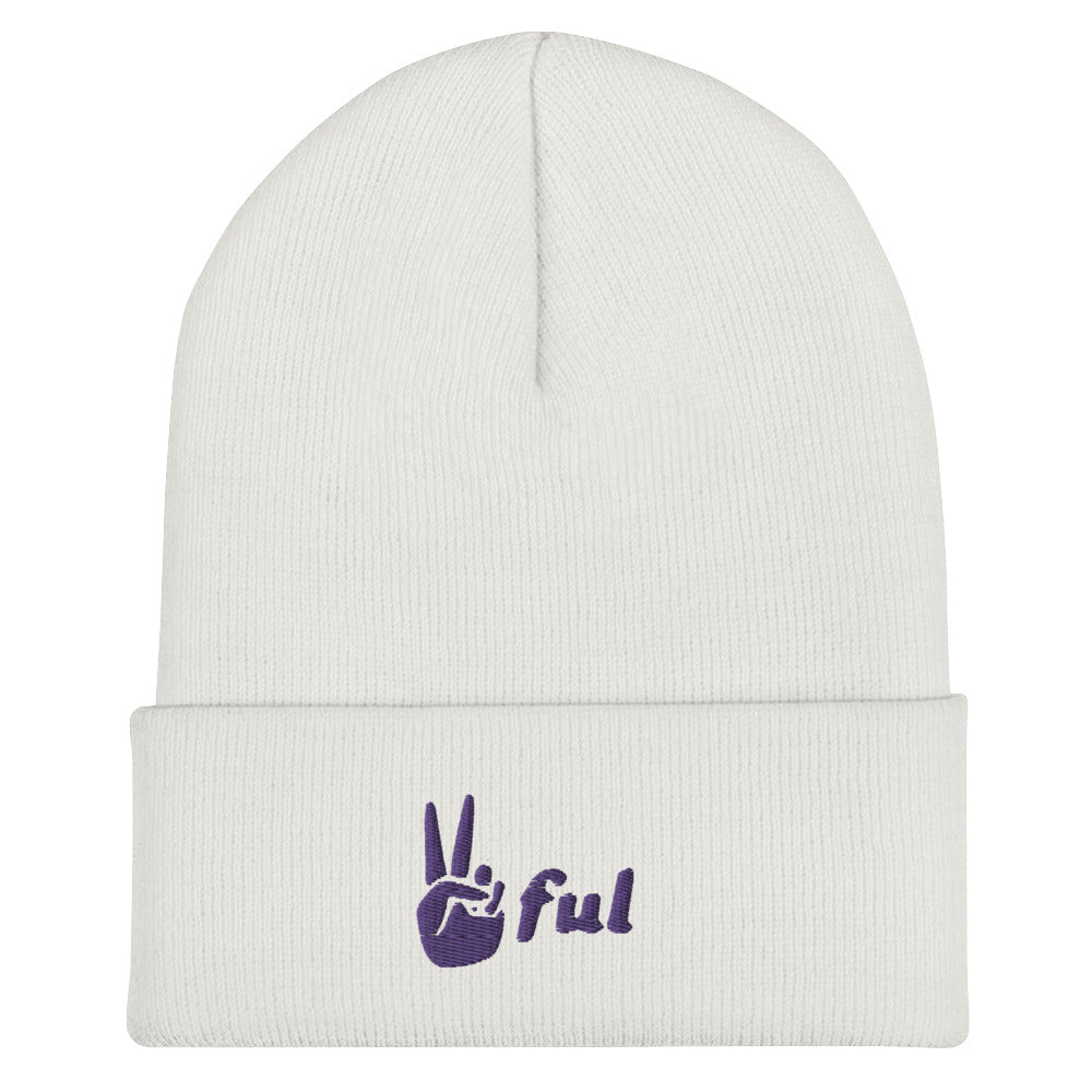 Cuffed Peaceful Purple Embroidered Beanie