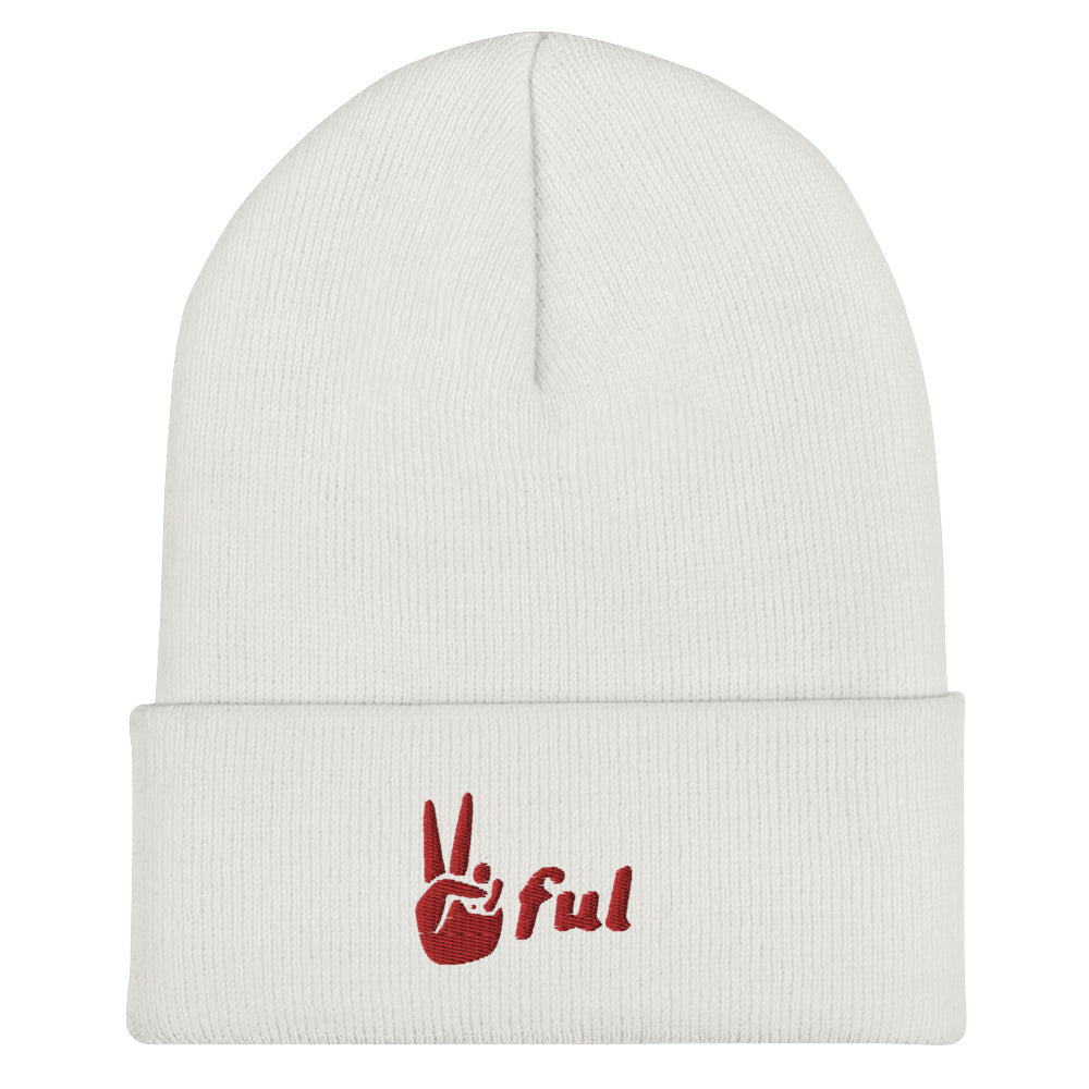 Cuffed Peaceful Red Embroidered Beanie