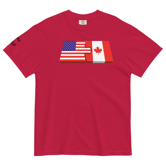 Unisex Red Cotton American/Canadian Flag Unison  garment-dyed heavyweight Peaceful t-shirt S-4XL