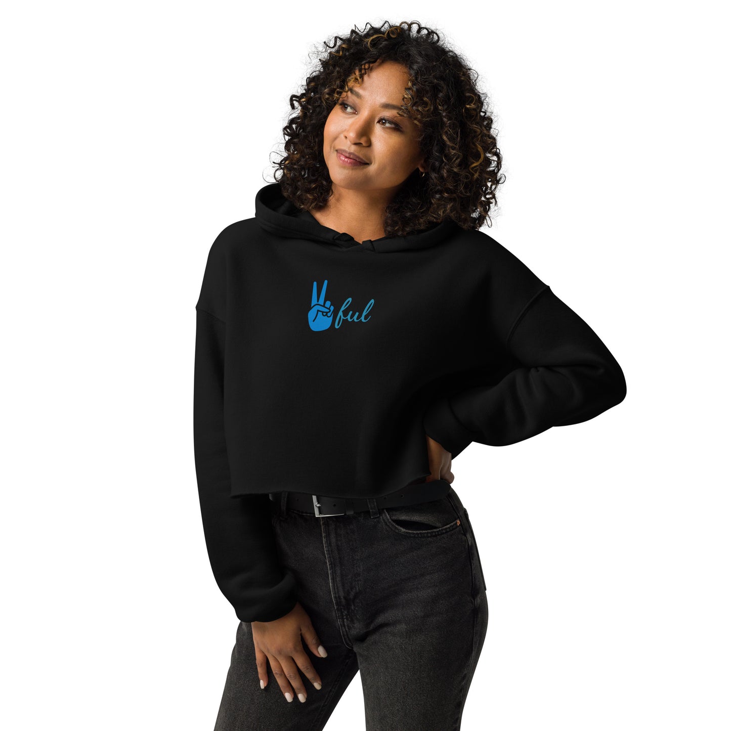 Crop Hoodie with Cursive Peaceful Logo