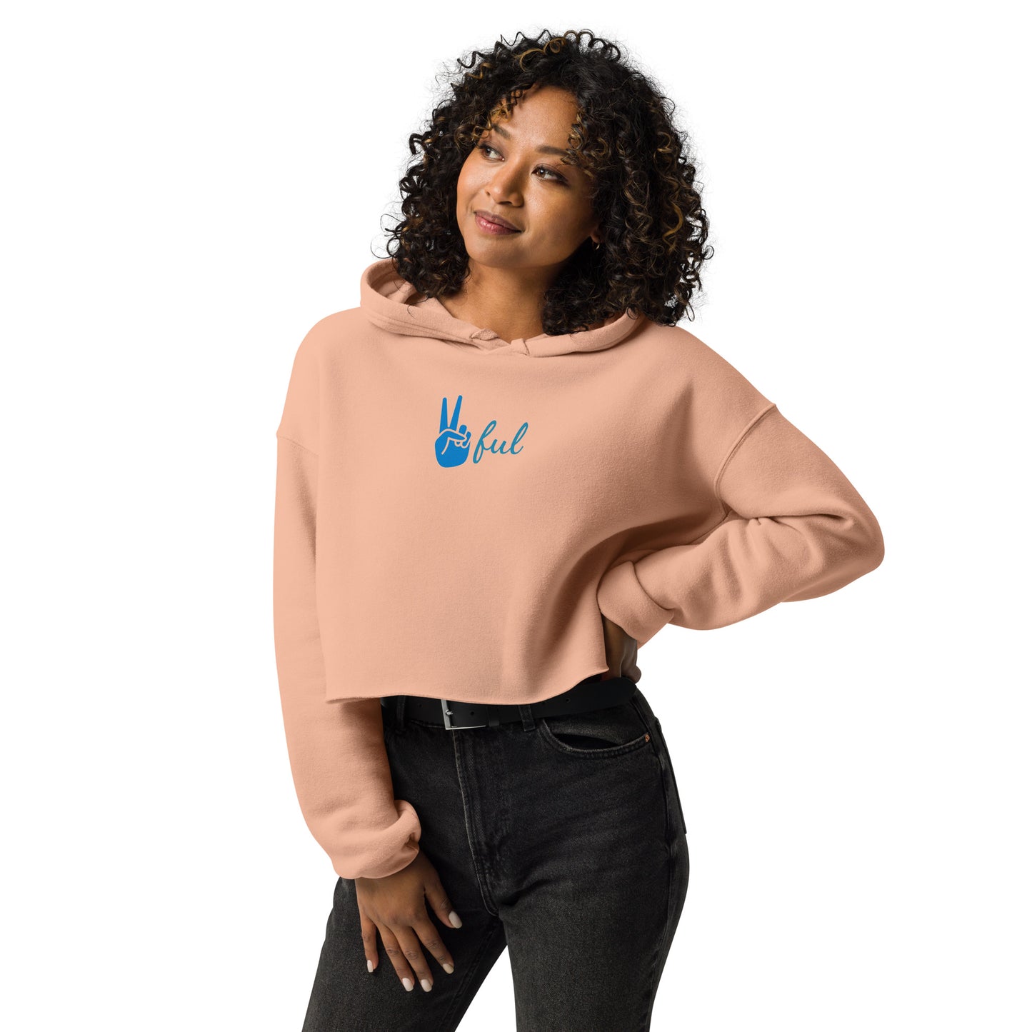 Crop Hoodie with Cursive Peaceful Logo