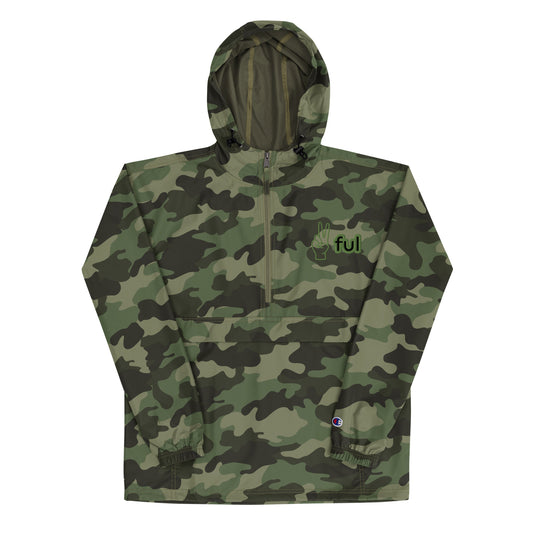 Unisex Black Camo Green Packable Jacket, Long sleeve, Peaceful embroidered  S-2XL