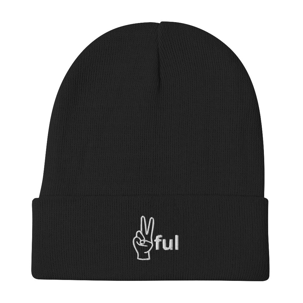 Peaceful Embroidered Beanie [White Accents]