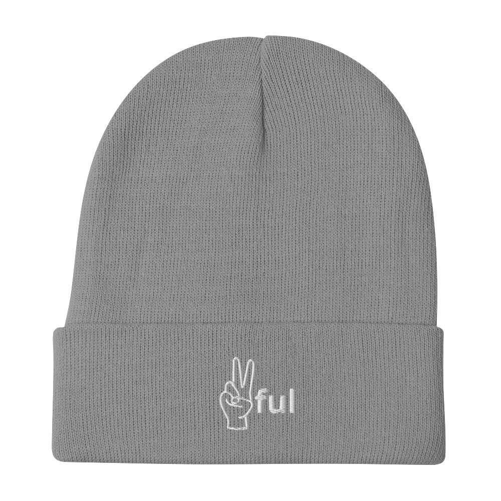 Peaceful Embroidered Beanie [White Accents]