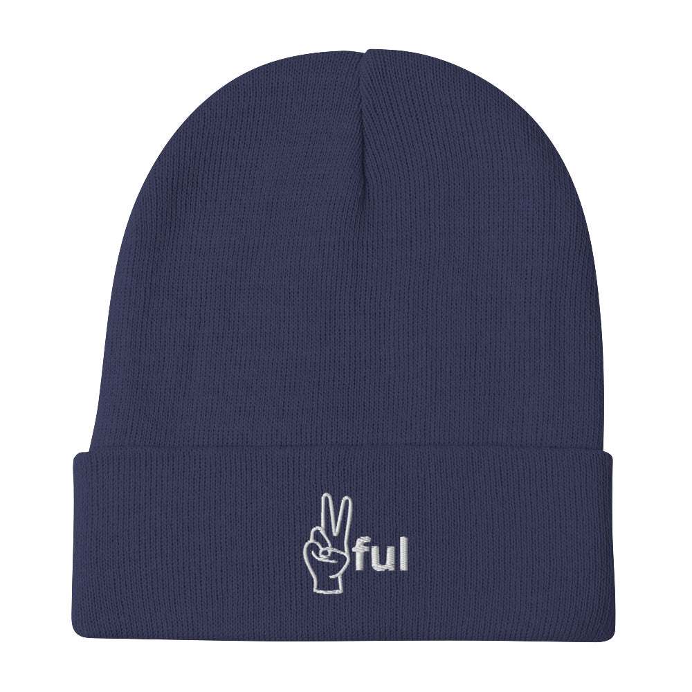 Peaceful Embroidered Beanie [White Accents]