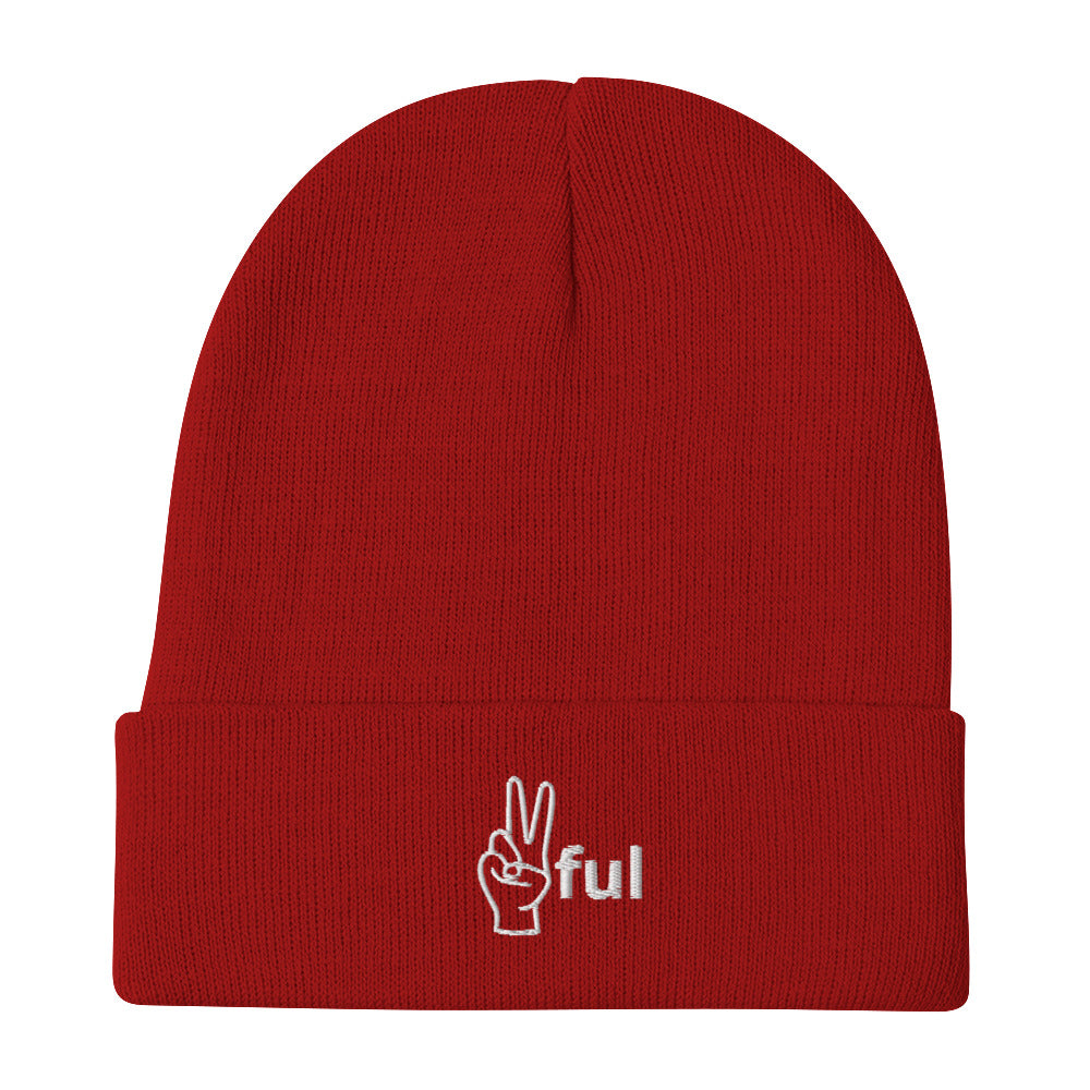 Peaceful Embroidered Beanie [White Accents]