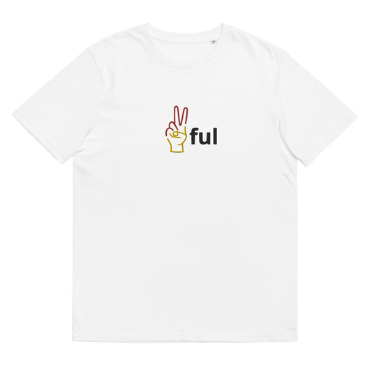 Unisex White Cotton T-shirt, Short sleeve, Peaceful logo Embroidered, Sz S-3XL